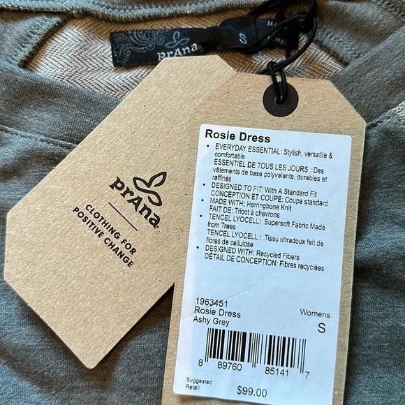 NEW Prana Ashy Gray Rosie Sweatshirt Dress Long Sleeves Banded Hem Size Small - Picture 6 of 6